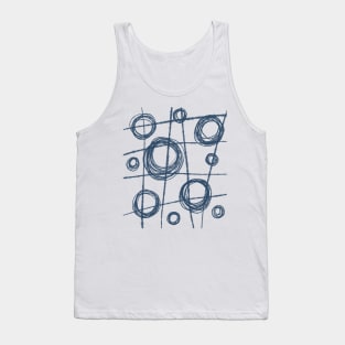 Navy and White Ink Lines and Circles Tank Top